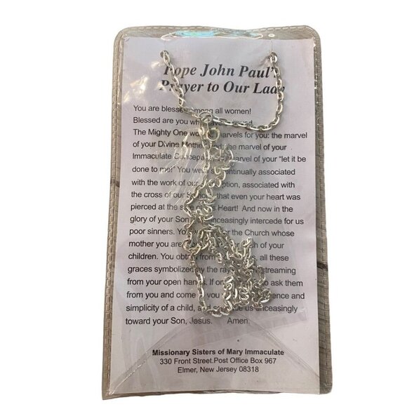 Catholic Christian Medals on Chain Mary Pope John Paul Set of 2 New on Prayer Ca - Picture 6 of 12